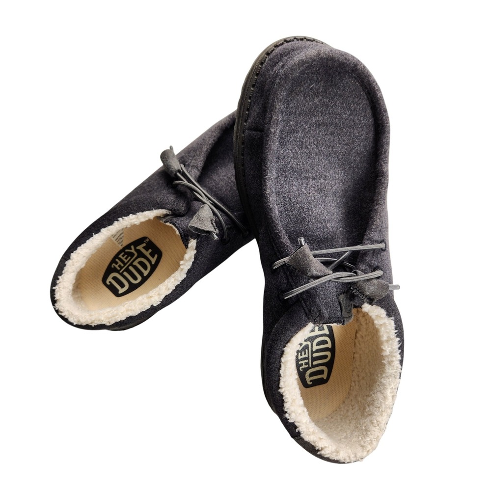 HEYDUDE Wally Warmth Mens 10 Charcoal Sherpa Lined Slip On Casual Shoes Gray - Picture 2 of 7
